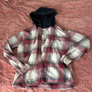 Aeropostale Red and Blue Plaid Shirt with Hood